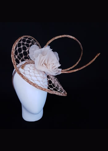 Wired veiling hat with straw braids and hand made silk flowers