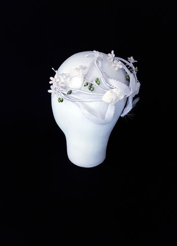 Wired fascinator with wax flowers and stamens
