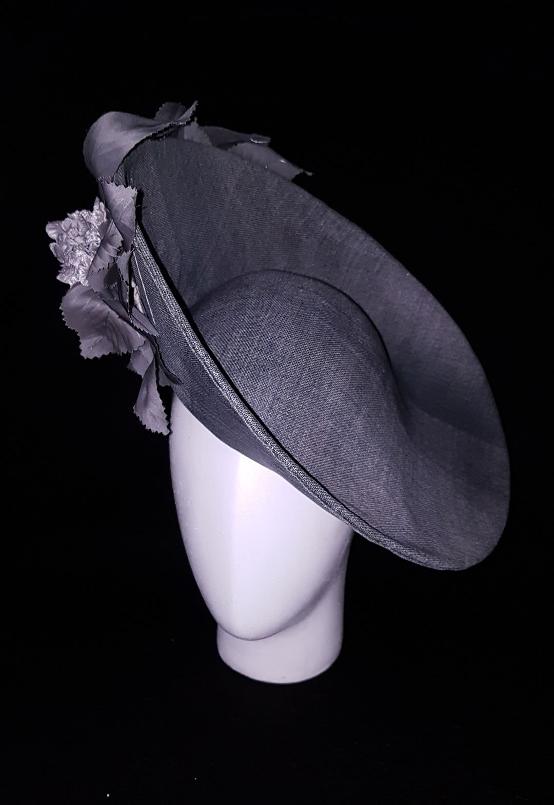 Toyo hat with hand made velvet and silk flowers