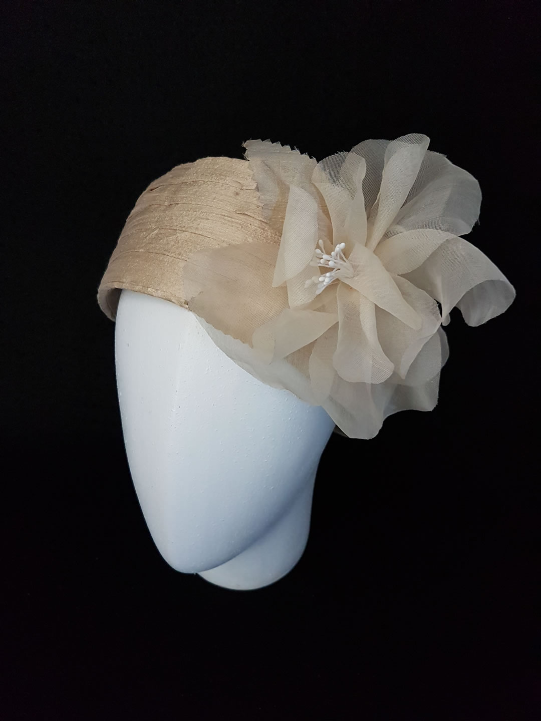 Wild silk turban with hand made silk flower